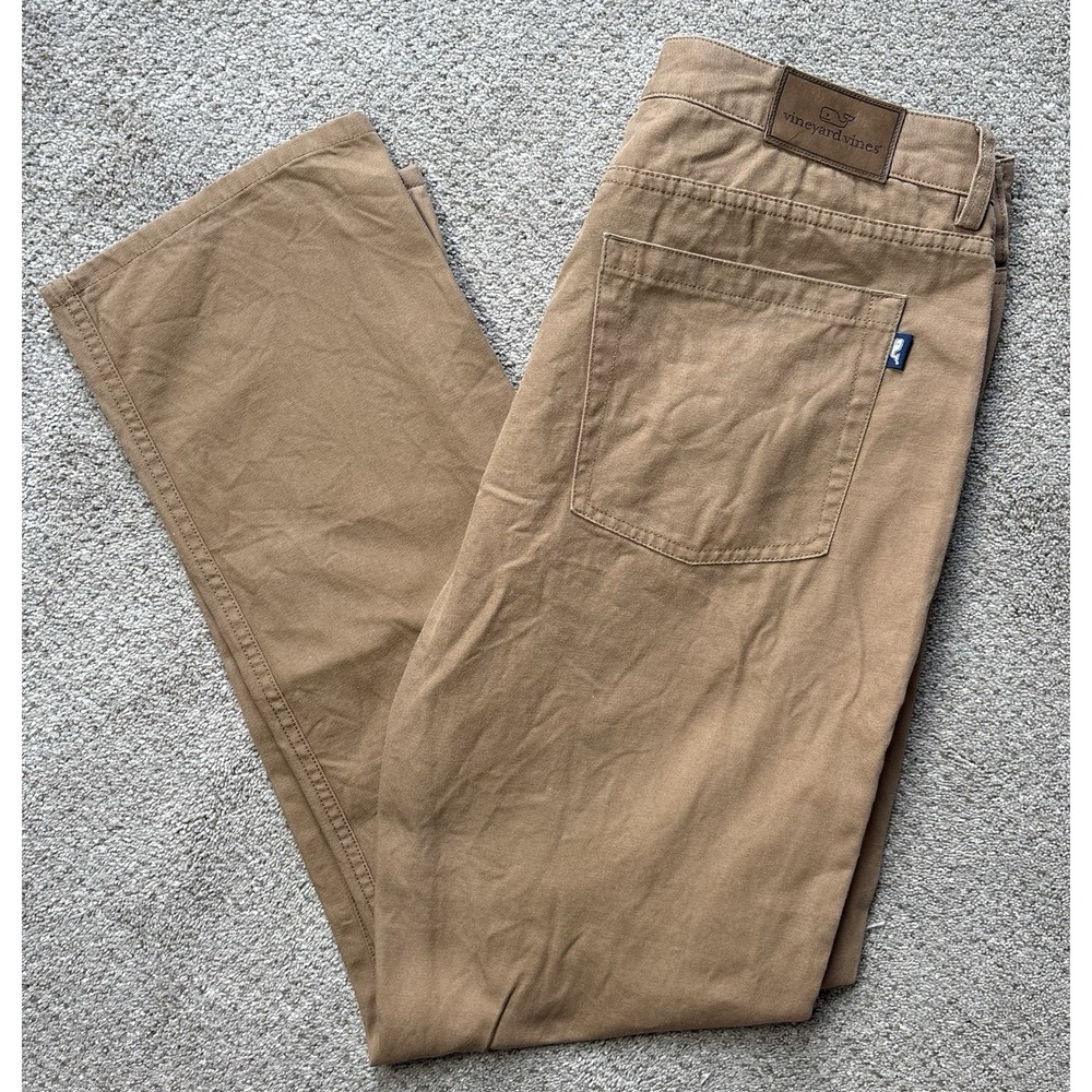 Vineyard Vines Mens 36x32 5-Pocket Pant Canvas Straight Chino Brown Cotton Khaki